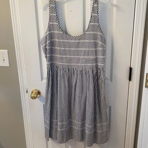 Blue and White Seersucker fit and flare dress
